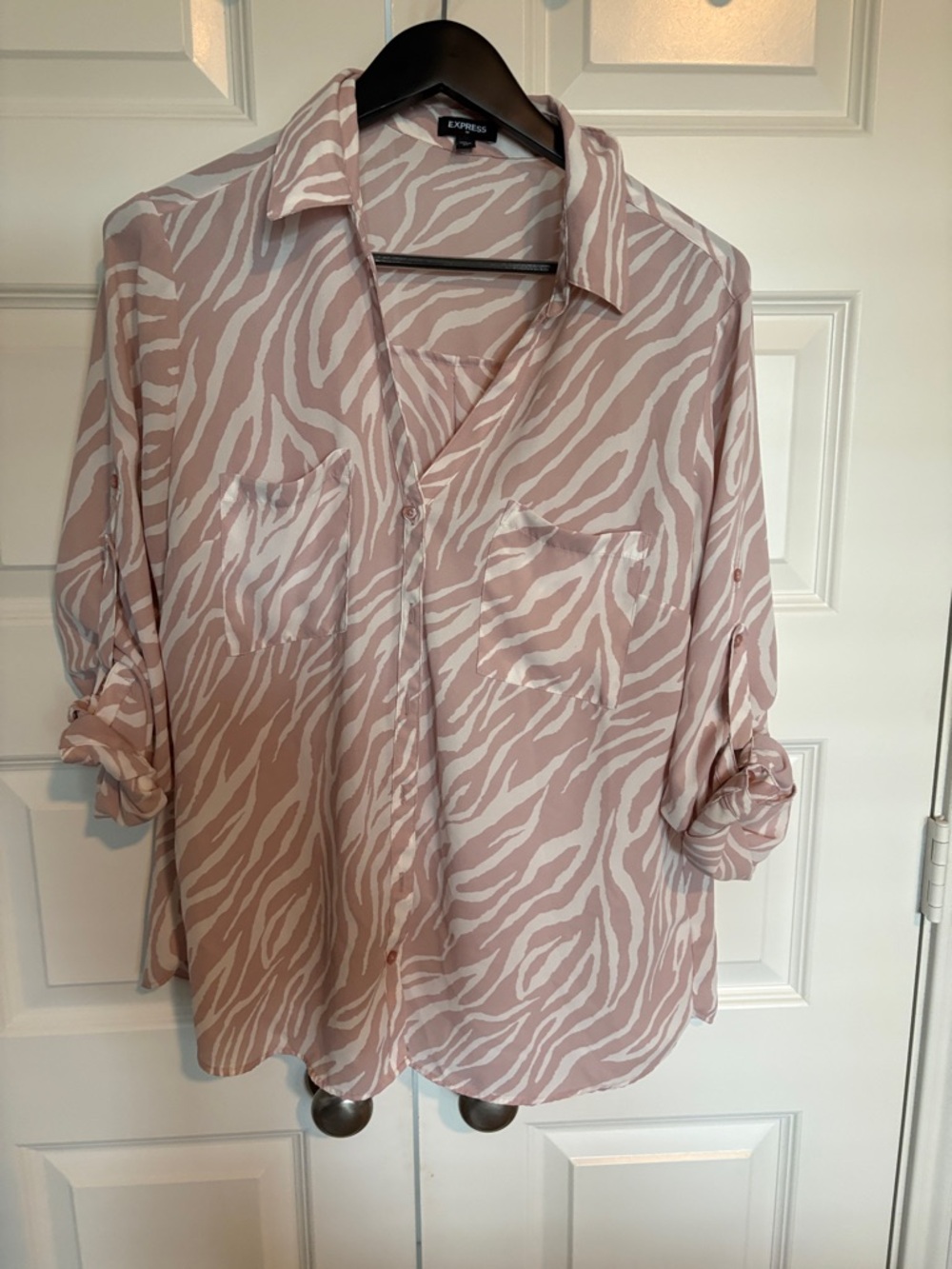 Express Women’s Blush and White Zebra-Print Button Down Shirt